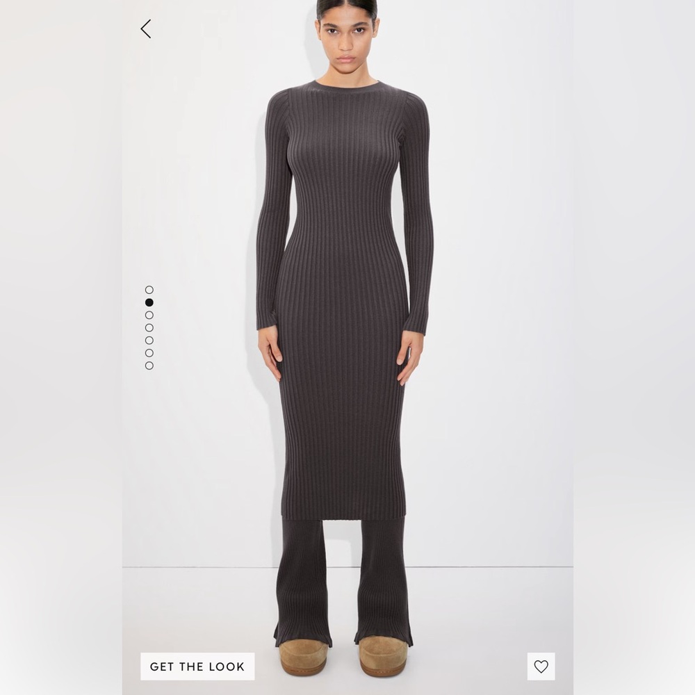 NWT MANGO BEYOND Elegant Dark Grey Ribbed Knit Dress